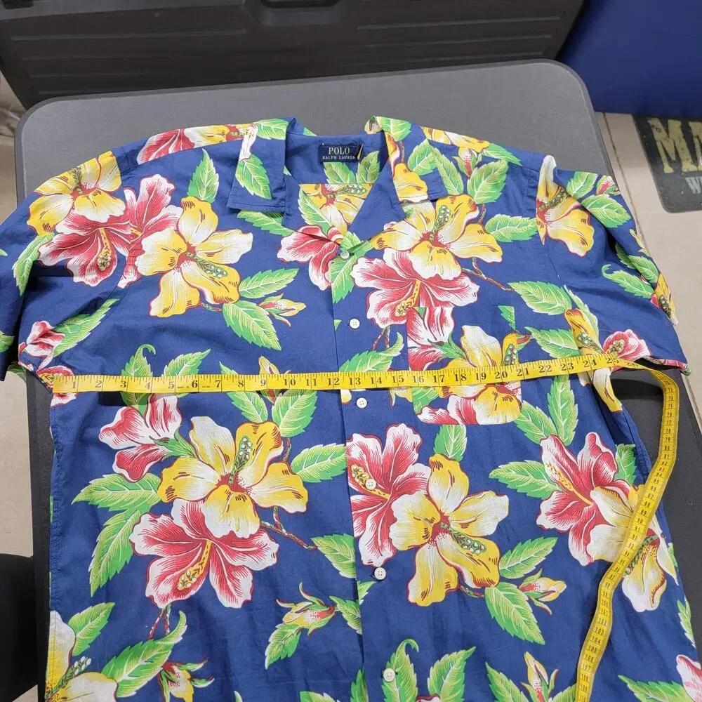 Polo Ralph Lauren Mens XL TALL Blue Floral Hawiaan Camp Shirt Classic Fit Beach